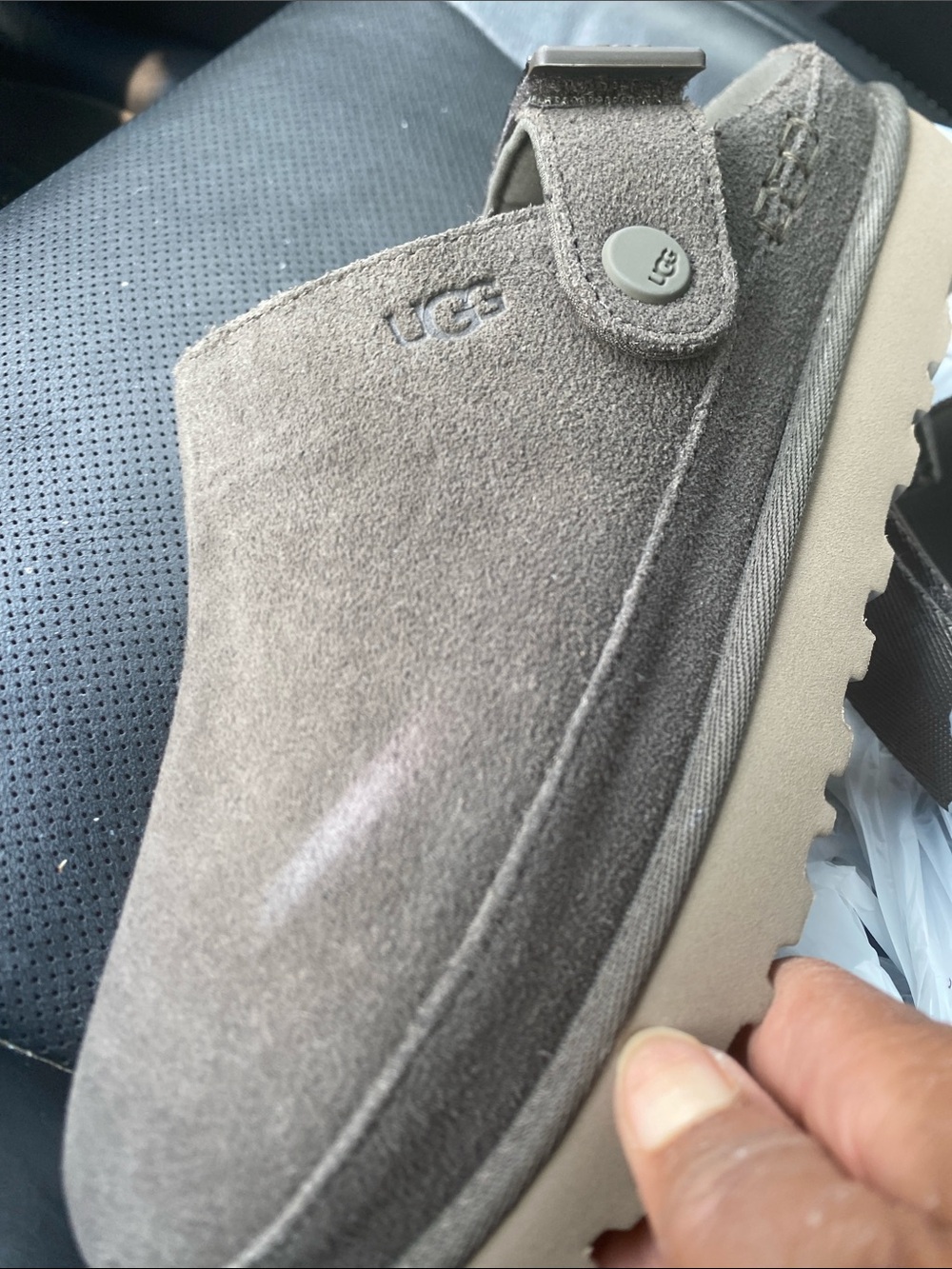 UGG Gray Suede Slip-On Mule with Tan Sole